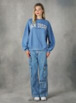 odzież Alcott Bluza o wygodnym kroju typu college z okrągłym dekoltem średni az2 azzurre kobiety 2TXFF6213 - Image 2