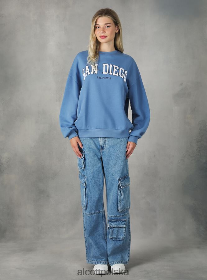odzież Alcott Bluza o wygodnym kroju typu college z okrągłym dekoltem średni az2 azzurre kobiety 2TXFF6213 - Image 2
