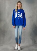 odzież Alcott Bluza o wygodnym kroju typu college z okrągłym dekoltem średni az2 azzurre kobiety 2TXFF6413 - Image 3