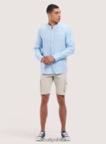 odzież Alcott camicia 100% lino collo coreano az3 lazurowe światło mężczyźni 2TXFF61033 - Image 2