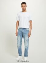 odzież Alcott Dżinsy slim fit ze stretchem i przetarciami d007 jasny lazur mężczyźni 2TXFF6678 - Image 3
