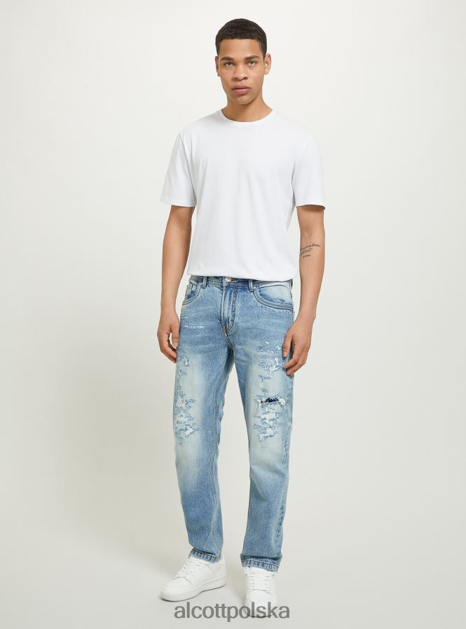 odzież Alcott Dżinsy slim fit ze stretchem i przetarciami d007 jasny lazur mężczyźni 2TXFF6678 - Image 3