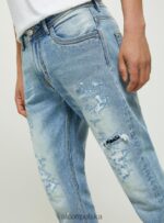 odzież Alcott Dżinsy slim fit ze stretchem i przetarciami d007 jasny lazur mężczyźni 2TXFF6678 - Image 4