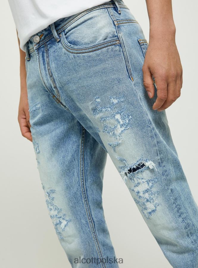 odzież Alcott Dżinsy slim fit ze stretchem i przetarciami d007 jasny lazur mężczyźni 2TXFF6678 - Image 4