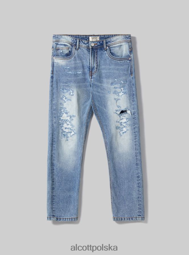 odzież Alcott Dżinsy slim fit ze stretchem i przetarciami d007 jasny lazur mężczyźni 2TXFF6678 - Image 6