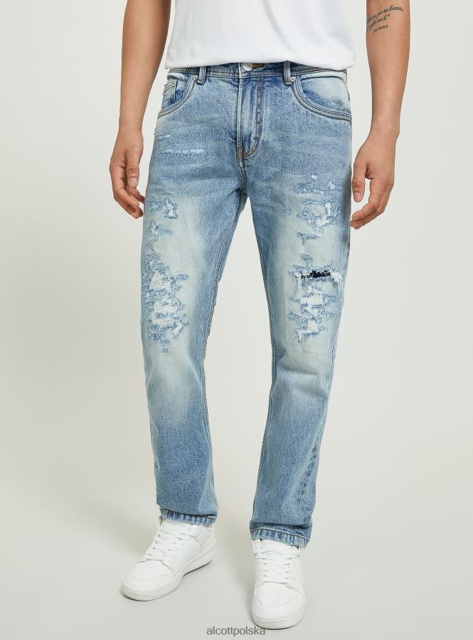odzież Alcott Dżinsy slim fit ze stretchem i przetarciami d007 jasny lazur mężczyźni 2TXFF6678 - Image 1