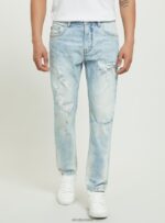 odzież Alcott Dżinsy slim fit ze stretchem i przetarciami d007 jasny lazur mężczyźni 2TXFF6686