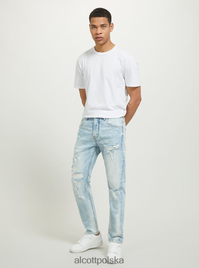 odzież Alcott Dżinsy slim fit ze stretchem i przetarciami d007 jasny lazur mężczyźni 2TXFF6686 - Image 3