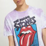 odzież Alcott koszulka z motywem Rolling Stones LC2 liliowy średni mężczyźni 2TXFF61101
