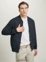 odzież Alcott lniana kurtka bomber niebieski mężczyźni 2TXFF6982 - Image 2