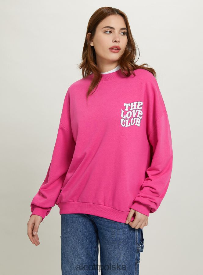 odzież Alcott oversize'owa bluza z nadrukiem średni fuxia fx2 kobiety 2TXFF6104 - Image 2