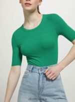 odzież Alcott prążkowane body z krótkim rękawem bk1 czarny kobiety 2TXFF674 - Image 2