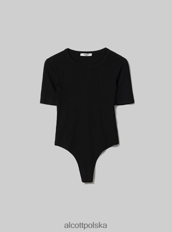 odzież Alcott prążkowane body z krótkim rękawem bk1 czarny kobiety 2TXFF691 - Image 6