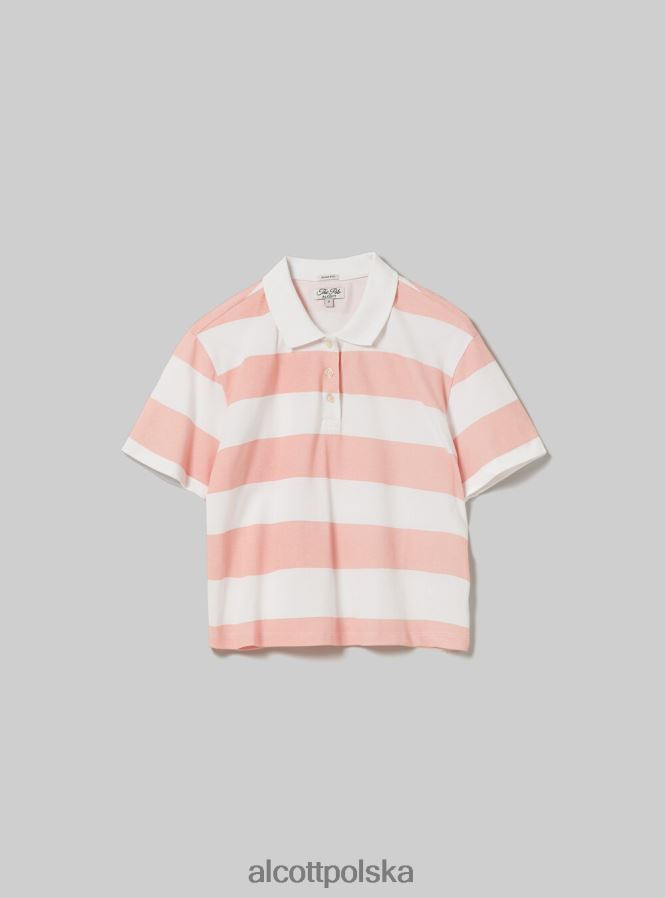 odzież Alcott Przycięta koszulka polo w paski c4400 różowy kobiety 2TXFF67 - Image 8