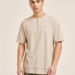 odzież Alcott T-shirt z mieszanki lnu z kołnierzykiem typu serape biały mężczyźni 2TXFF61053