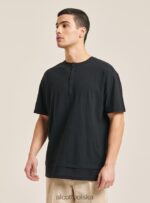 odzież Alcott T-shirt z mieszanki lnu z kołnierzykiem typu serape biały mężczyźni 2TXFF61083 - Image 2