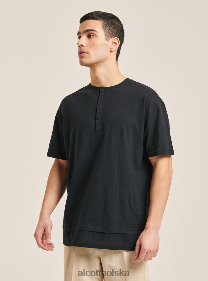 odzież Alcott T-shirt z mieszanki lnu z kołnierzykiem typu serape biały mężczyźni 2TXFF61083 - Image 2
