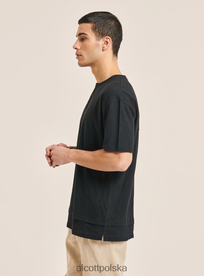 odzież Alcott T-shirt z mieszanki lnu z kołnierzykiem typu serape biały mężczyźni 2TXFF61083 - Image 4