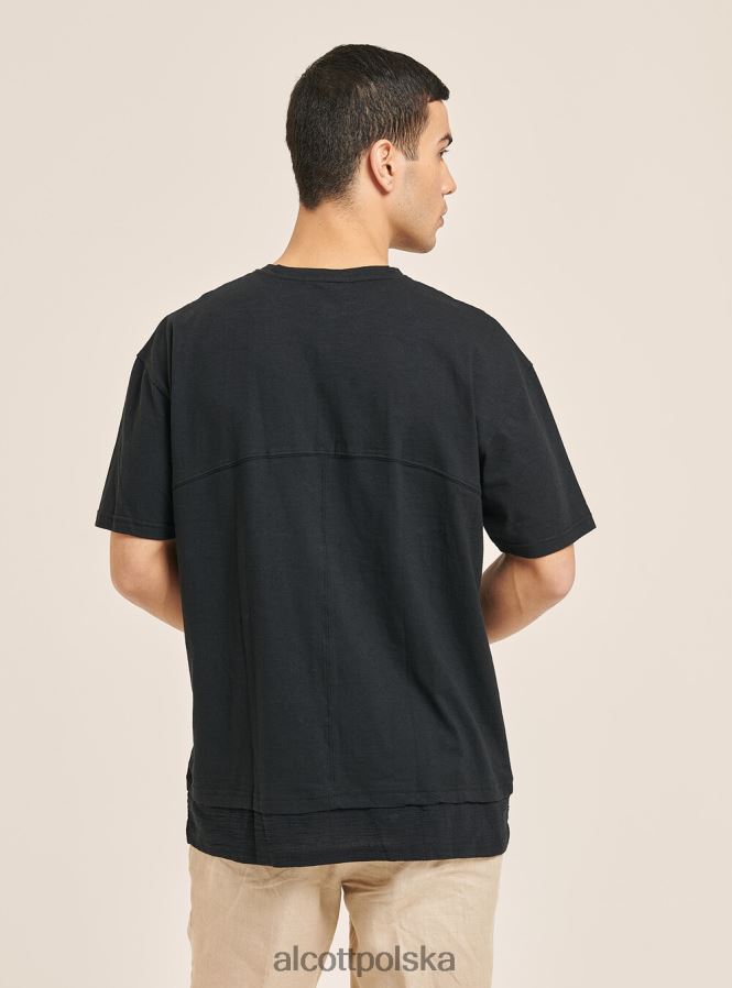 odzież Alcott T-shirt z mieszanki lnu z kołnierzykiem typu serape biały mężczyźni 2TXFF61083 - Image 5