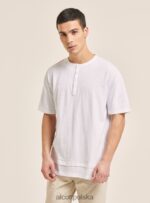 odzież Alcott T-shirt z mieszanki lnu z kołnierzykiem typu serape biały mężczyźni 2TXFF6599 - Image 2