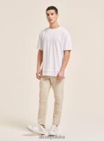 odzież Alcott T-shirt z mieszanki lnu z kołnierzykiem typu serape biały mężczyźni 2TXFF6599 - Image 3