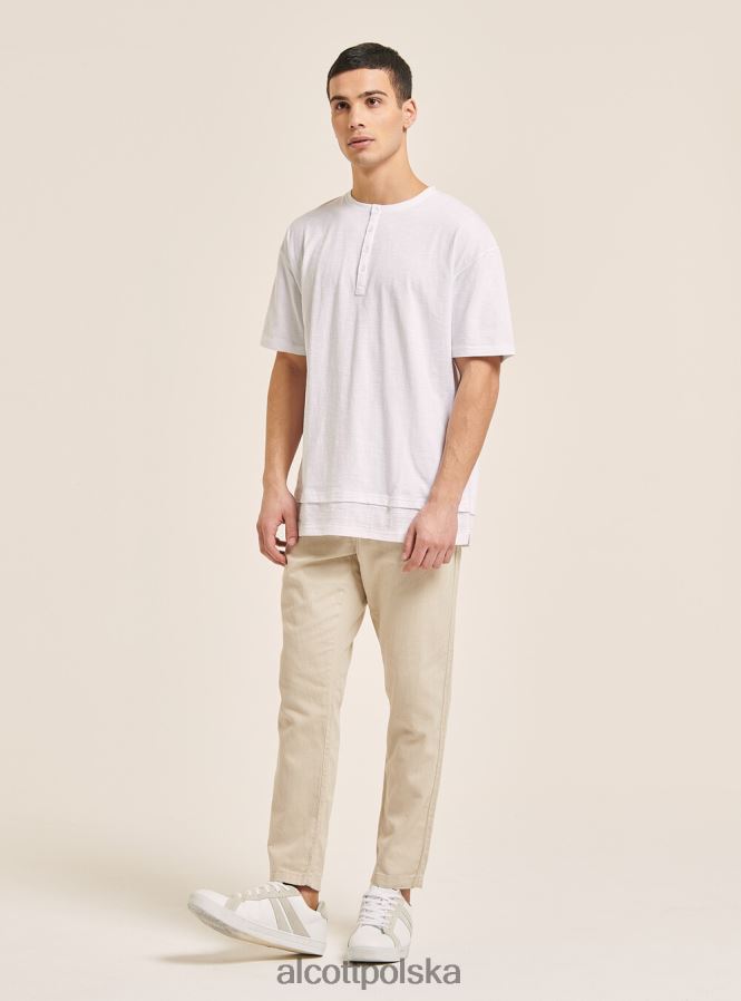 odzież Alcott T-shirt z mieszanki lnu z kołnierzykiem typu serape biały mężczyźni 2TXFF6599 - Image 3