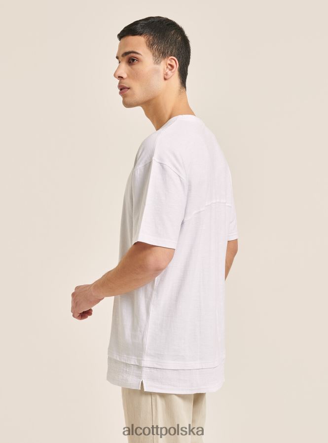 odzież Alcott T-shirt z mieszanki lnu z kołnierzykiem typu serape biały mężczyźni 2TXFF6599 - Image 4