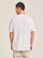 odzież Alcott T-shirt z mieszanki lnu z kołnierzykiem typu serape biały mężczyźni 2TXFF6599 - Image 5