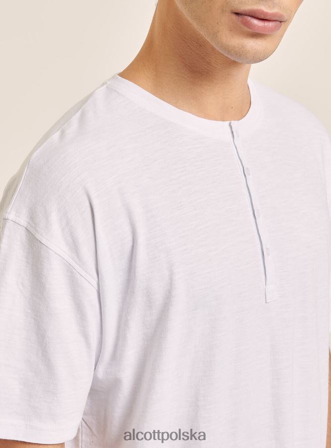 odzież Alcott T-shirt z mieszanki lnu z kołnierzykiem typu serape biały mężczyźni 2TXFF6599 - Image 6