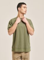 odzież Alcott T-shirt z mieszanki lnu z kołnierzykiem typu serape biały mężczyźni 2TXFF6813 - Image 2